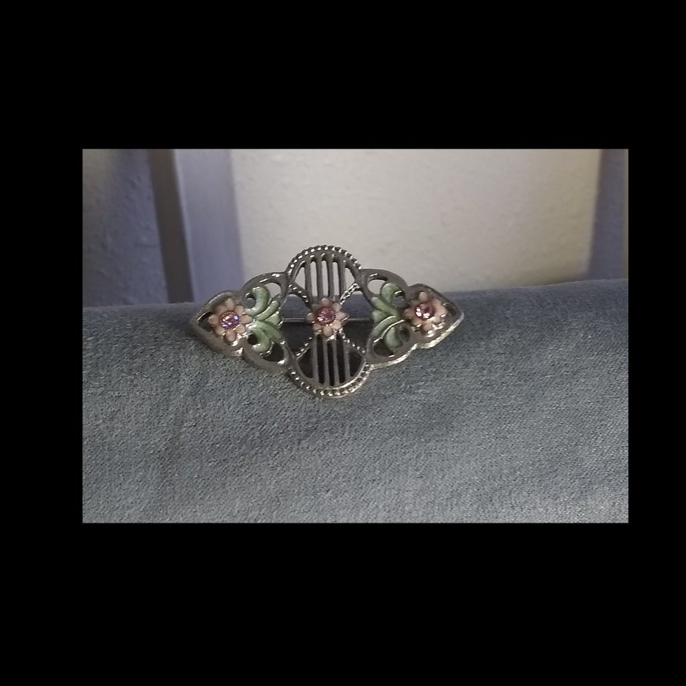 Vintage Enamel Floral Brooch